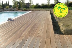 Plage piscine en bois exotique